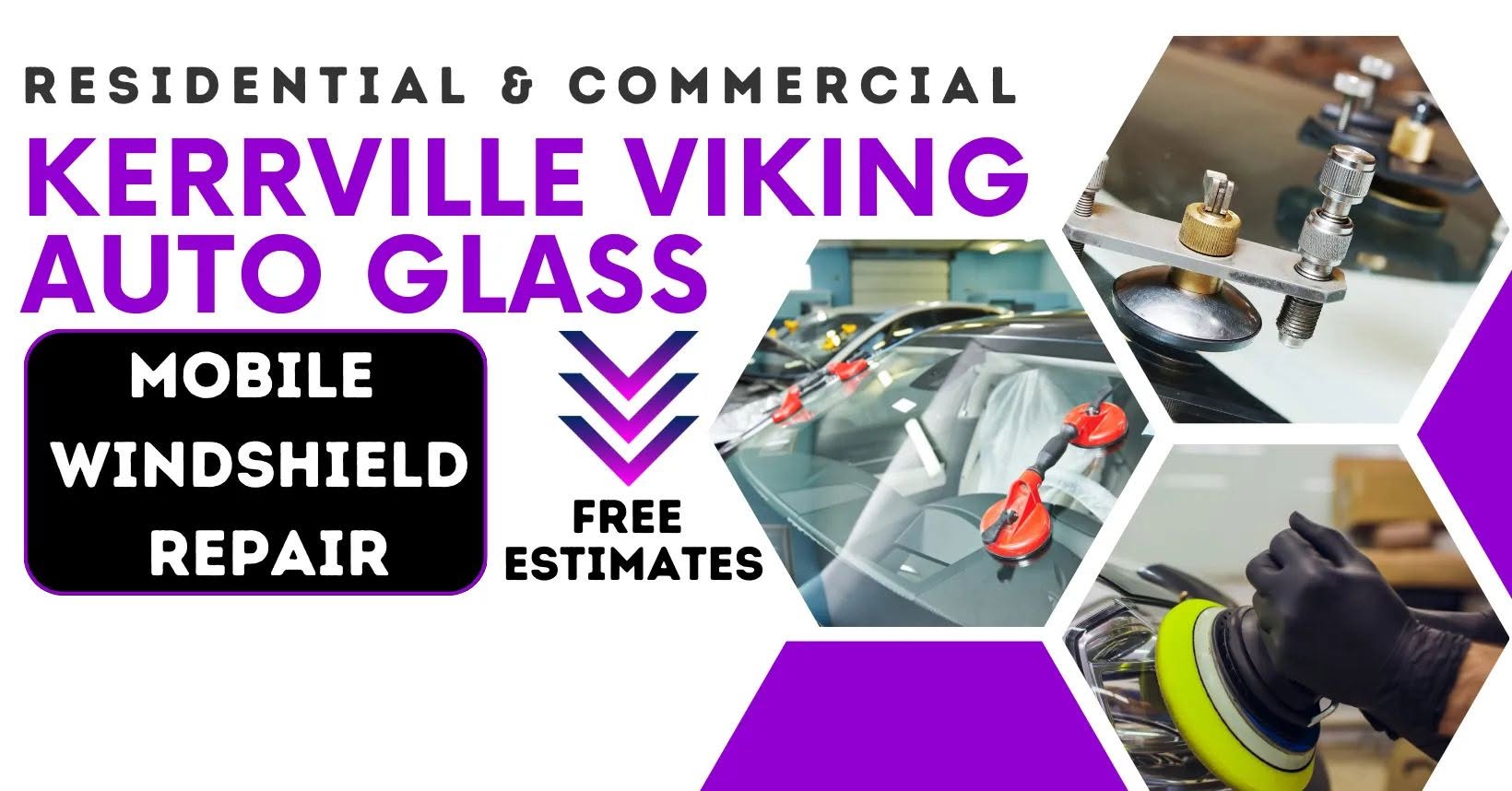 Kerrville Viking Auto Glass mobile windshield repair and free estimates graphic